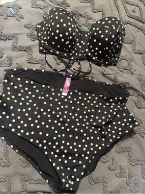 Adore Me Black & White Polka Dot Retro High Waisted Bikini Set